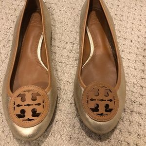 Gold & Brown Tory Burch Flats Size 8